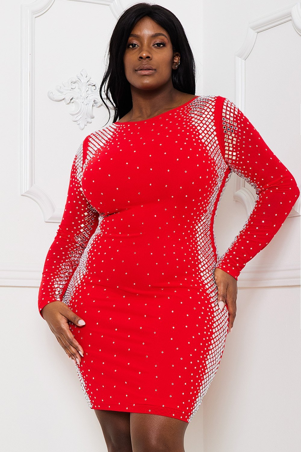 Symphony Dress - Square And Rhinestone Mesh Mini Dress