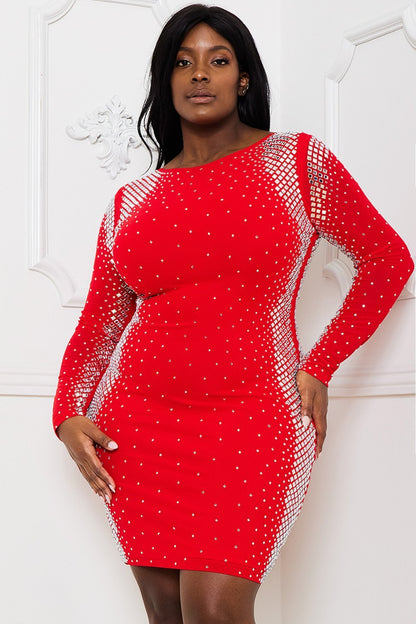 Symphony Dress - Square And Rhinestone Mesh Mini Dress