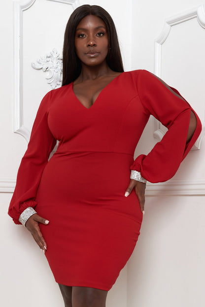 Symphony Dress - Rhinestone Cuffs Plus Size Mini Dress