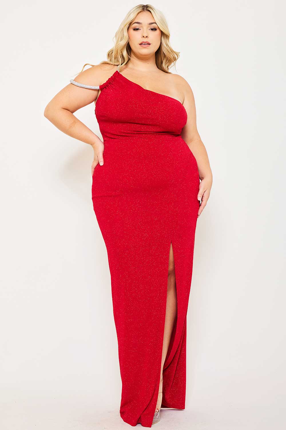 Symphony Dress - Glitter One Shoulder Plus Size Maxi Dress