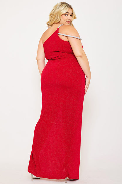 Symphony Dress - Glitter One Shoulder Plus Size Maxi Dress