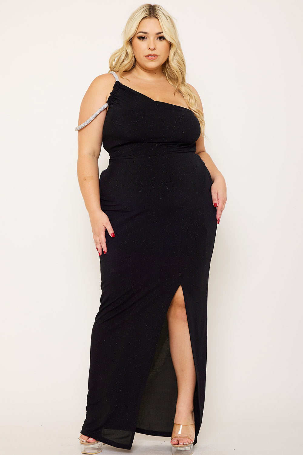 Symphony Dress - Glitter One Shoulder Plus Size Maxi Dress