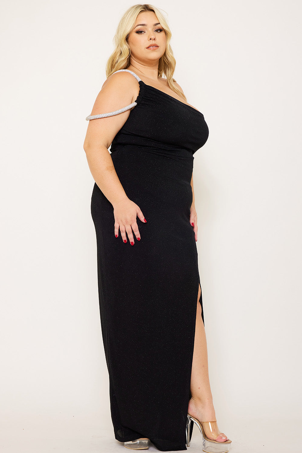 Symphony Dress - Glitter One Shoulder Plus Size Maxi Dress