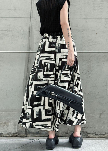 Italian Black High Waist Print Cotton Pants Skirt Summer