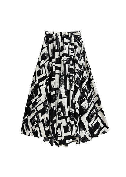 Italian Black High Waist Print Cotton Pants Skirt Summer