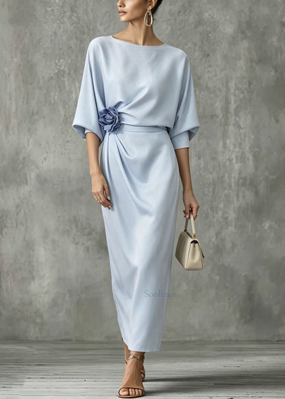 Italian Blue O Neck Floral Cotton Maxi Dress Summer