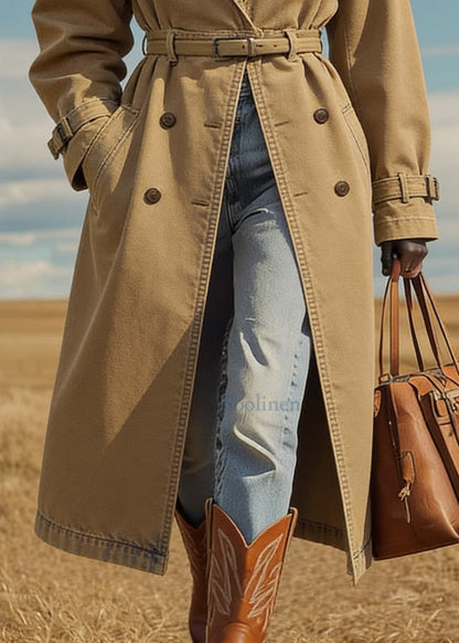 Italian Khaki Oversized Double Breast Cotton Trench Coat Spring