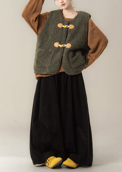 Japanese Style Green Vest And Top Pants Three Pieces Set Winter