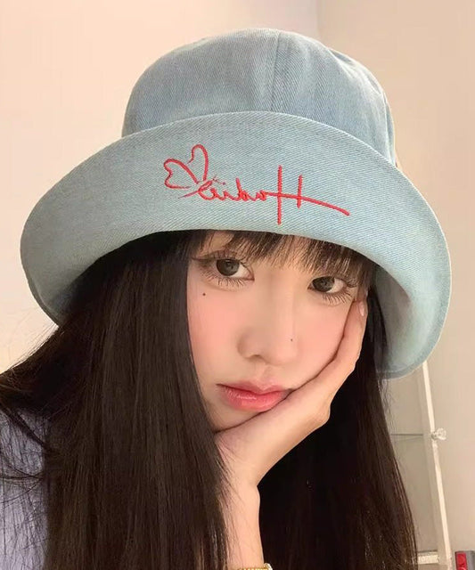 Japanese Style Navy Denim Embroidered Bucket Hat
