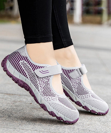 Knit Fabric Flat Shoes Buckle Strap Flats