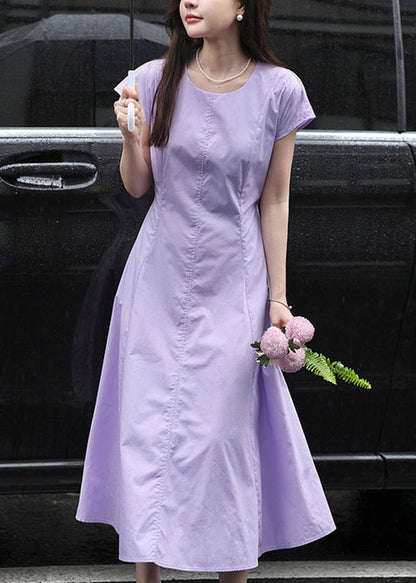 Light Purple Patchwork Pockets Solid Maxi Dresses Summer