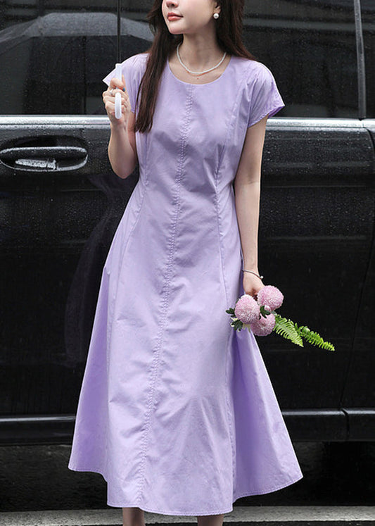 Light Purple Patchwork Pockets Solid Maxi Dresses Summer