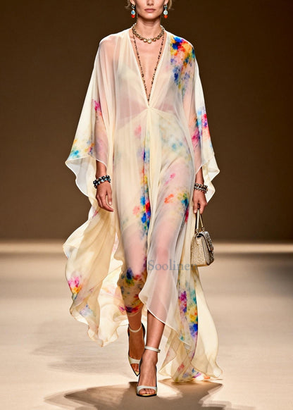 Light Yellow Tie Dye Chiffon Party Dress Oversized Summer