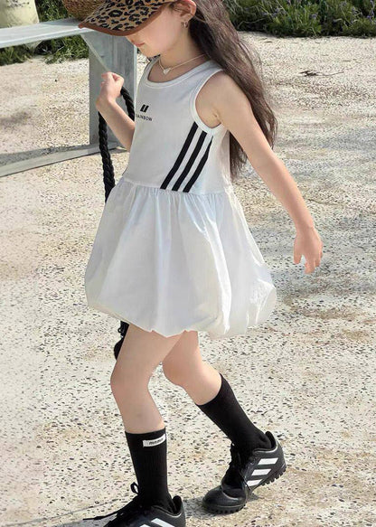 Loose Black O-Neck Print Girls Mid Dress Summer