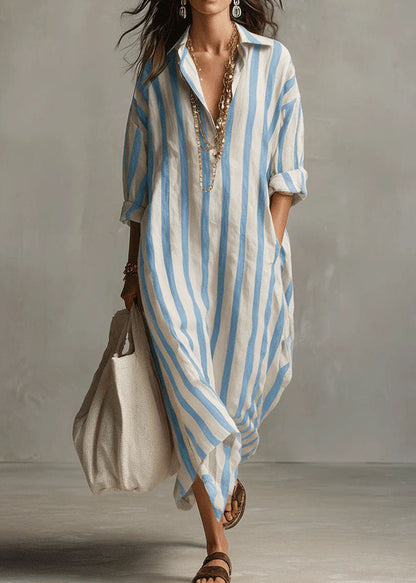 Loose Blue Striped Summer Dress Holiday Outfits