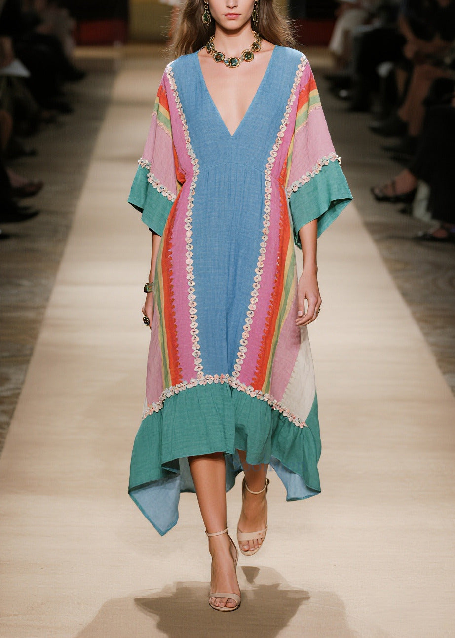Loose Colorblock Oversized Floral Cotton Long Dress Summer