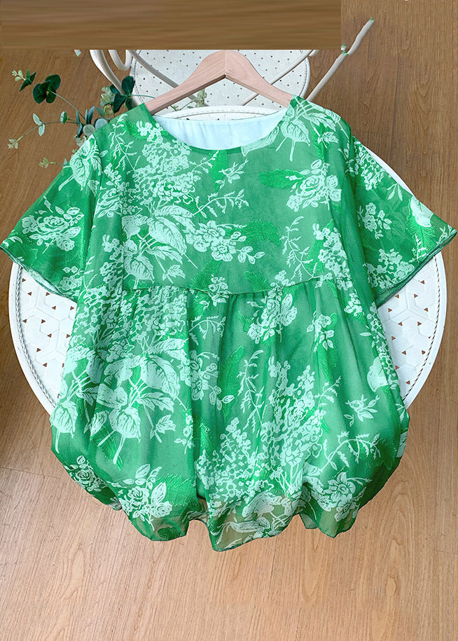 Loose Orange O-Neck Print Patchwork Chiffon T Shirt Summer