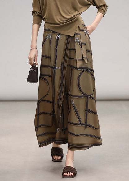 Loose Print Lace Up High Waist Silk Skirt Summer