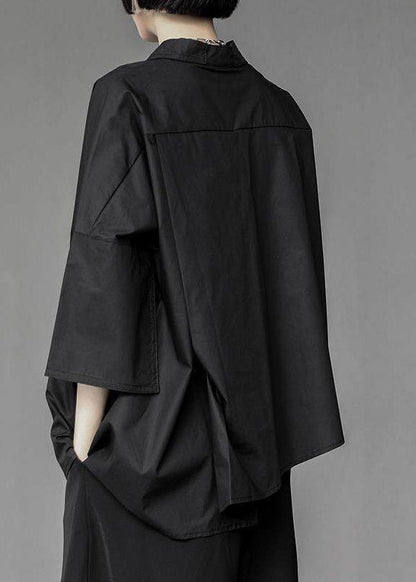 Loose White Peter Pan Collar Asymmetrical Solid Shirts Three Quarter Sleeve