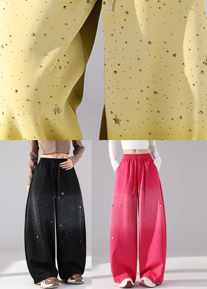 Loose Yellow Pockets Zircon Solid Wide Leg Pants Fall