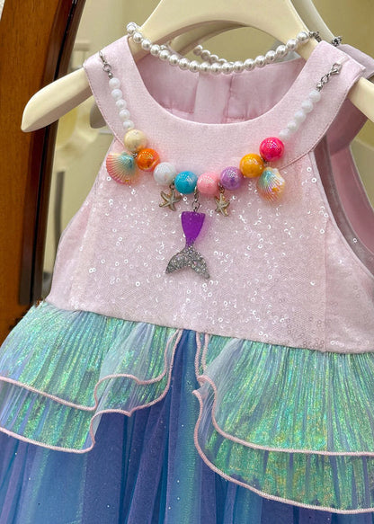 Lovely Colorblock Tulle Girls Maxi Dresses O-Neck Patchwork Summer