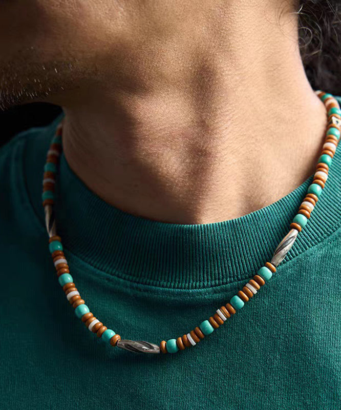 Men Rainbow Sterling Silver Beading Lariat Necklace