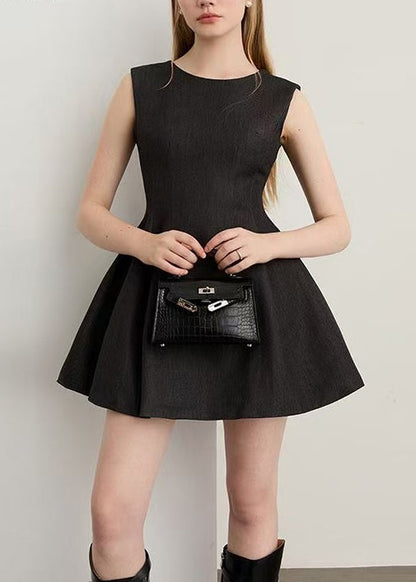 Modern Black Backless Cotton Day Dress Sleeveless