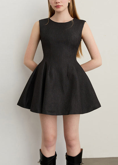 Modern Black Backless Cotton Day Dress Sleeveless