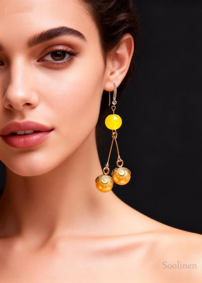 Modern Champagne Pearl Zircon Long Drop Earrings