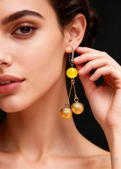Modern Champagne Pearl Zircon Long Drop Earrings