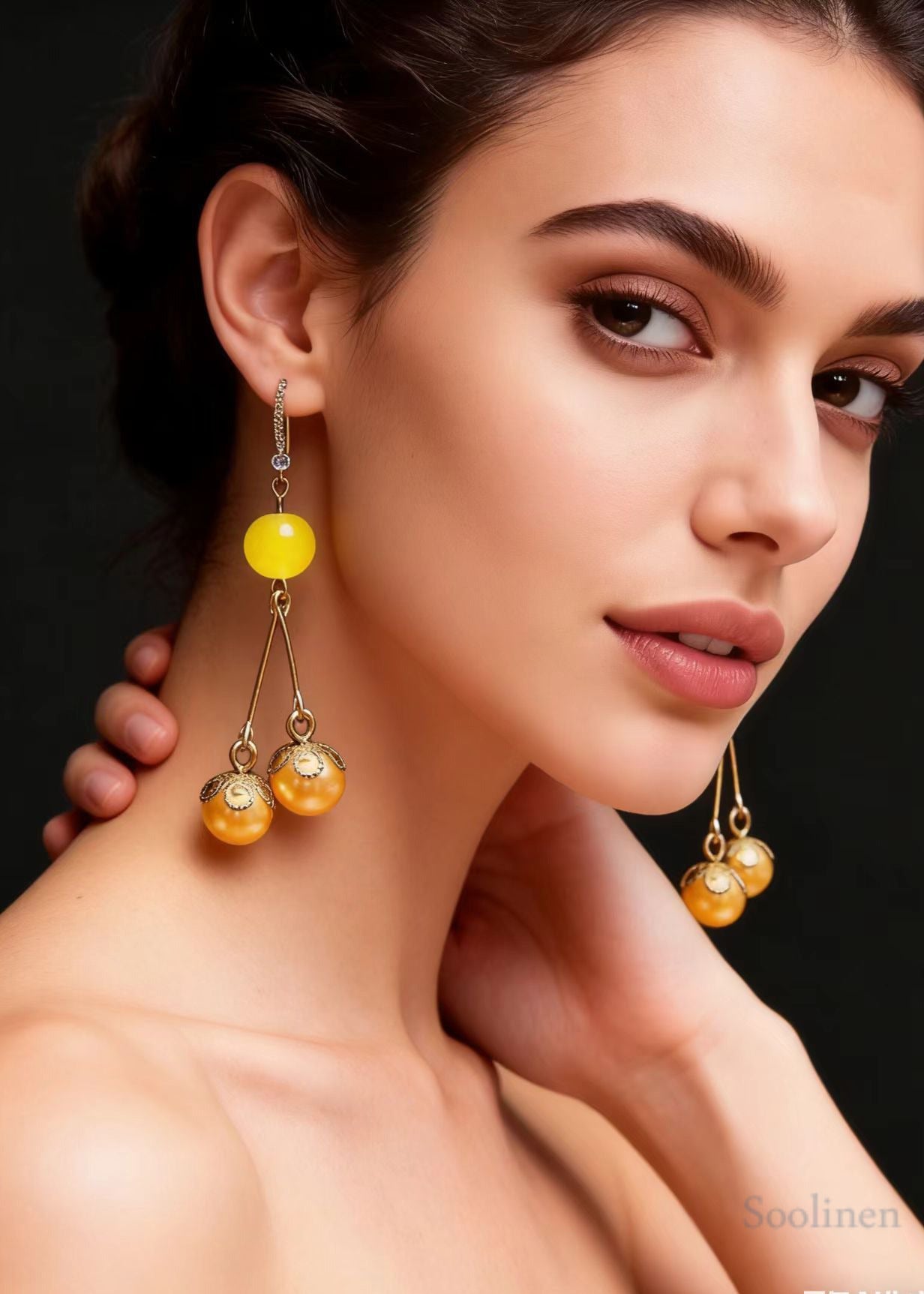 Modern Champagne Pearl Zircon Long Drop Earrings