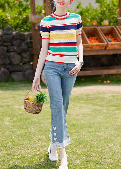 Modern Colorblock Oversized Striped Knit Tanks Summer