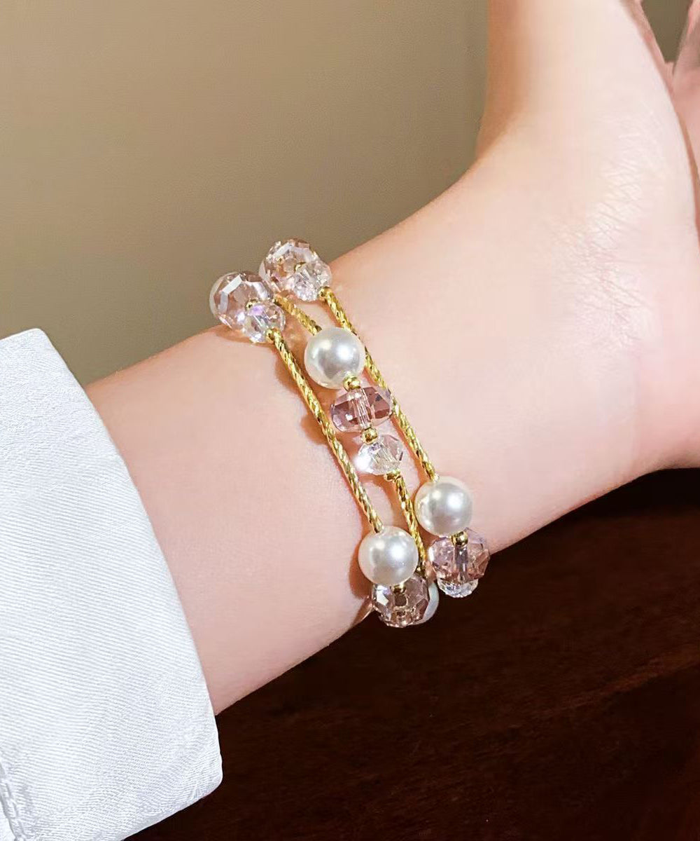 Modern Gold Crystal Pearl Layered Beading Chain Bracelet