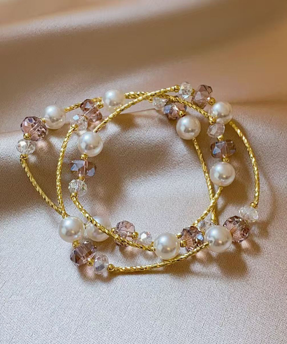 Modern Gold Crystal Pearl Layered Beading Chain Bracelet