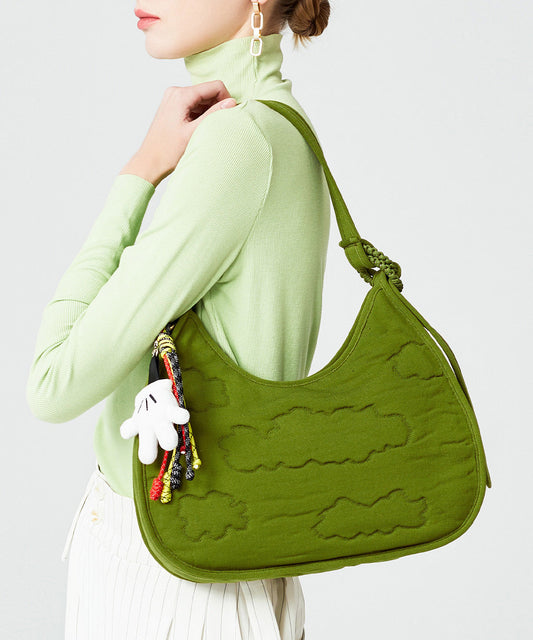Modern Grass Green Embossing Cotton Hobo Bag
