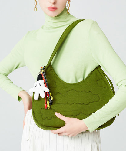 Modern Grass Green Embossing Cotton Hobo Bag