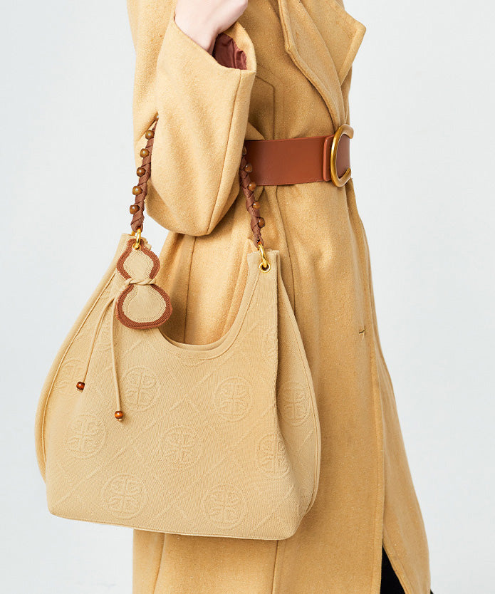 Modern Khaki Jacquard Large Capacity Cotton Shoulder Bags