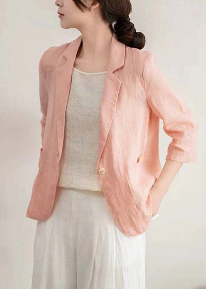 Modern Light Grey Notched Patchwork Solid Linen Coats Half Sleeve