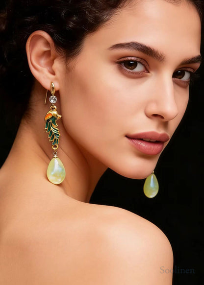 Modern Light Yellow Water Droplet Gilding Drop Earrings