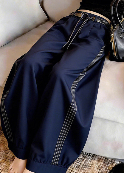 Modern Navy Striped Patchwork Lantern Pants