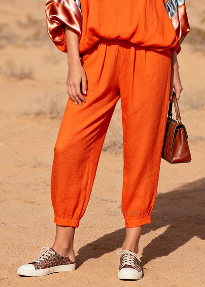 Modern Orange Oversized Patchwork Cotton Two Pieces Set Spring