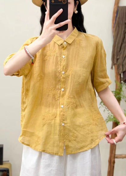 Modern Pink Embroidered Oversized Linen Top Summer