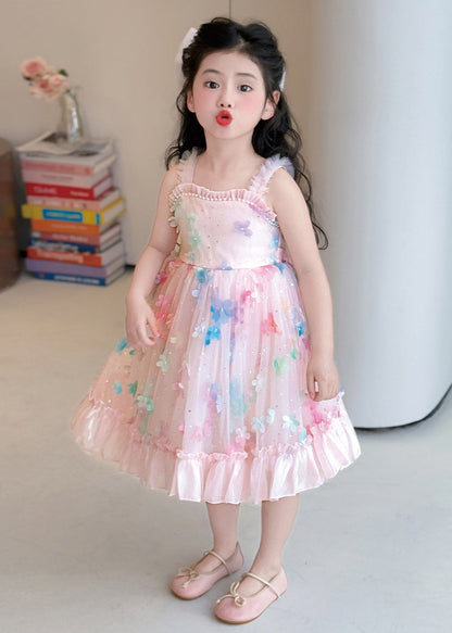 Modern Pink Floral Exra Large Hem Tulle Baby Girls Dress Summer