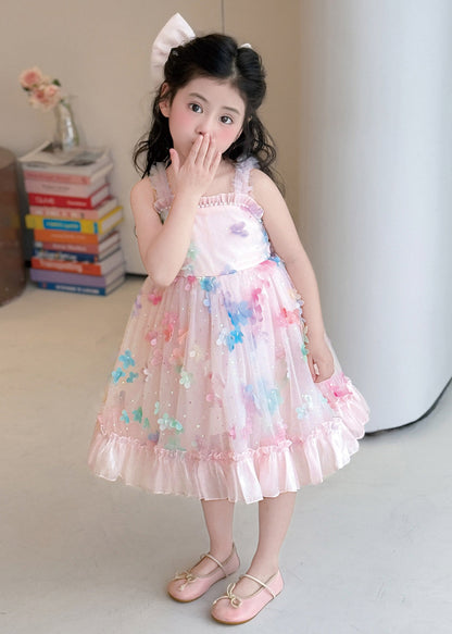 Modern Pink Floral Exra Large Hem Tulle Baby Girls Dress Summer