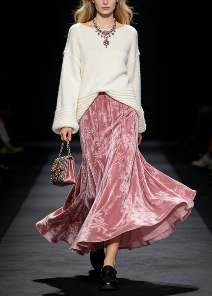 Modern Pink Jacquard Exra Large Hem Silk Velvet Skirts Spring