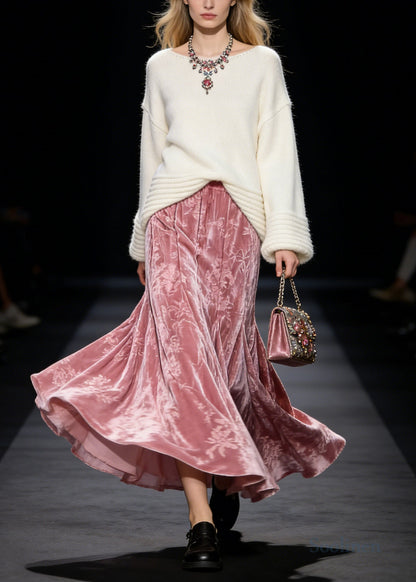 Modern Pink Jacquard Exra Large Hem Silk Velvet Skirts Spring
