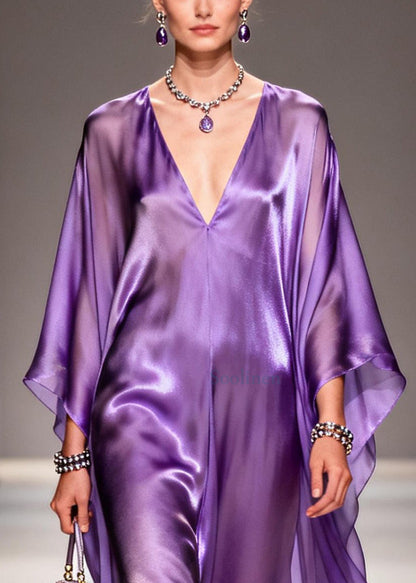 Modern Purple V Neck Draping Chiffon Holiday Dress Summer