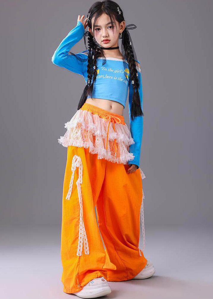 Modern Slash Neck Graphic Kids Dance Costume Two Piece Set Fall