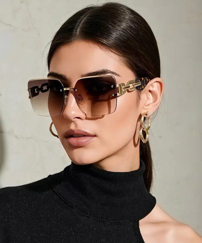 Modern Tawny Metal Hollow Out Patchwork Square Sunglasses