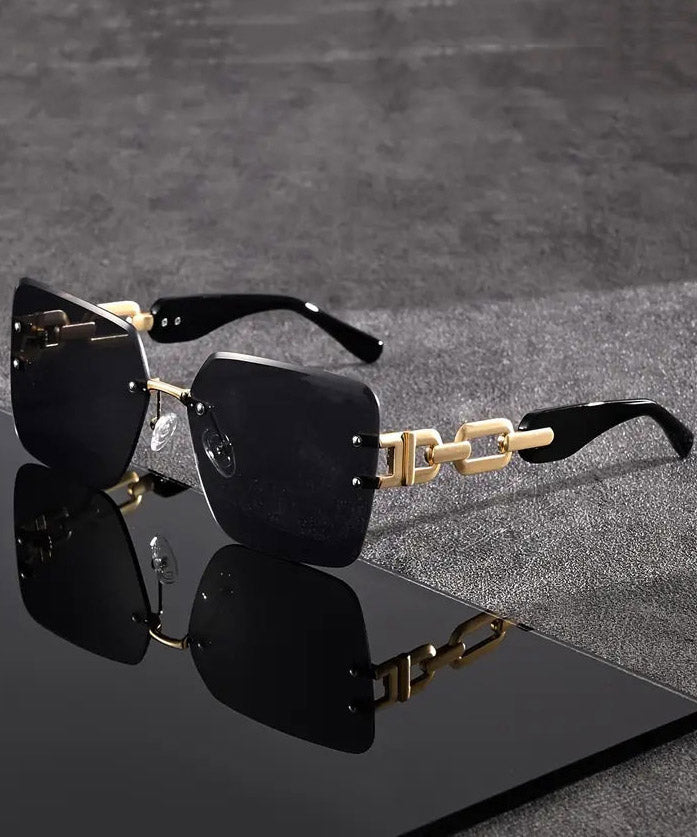 Modern Tawny Metal Hollow Out Patchwork Square Sunglasses